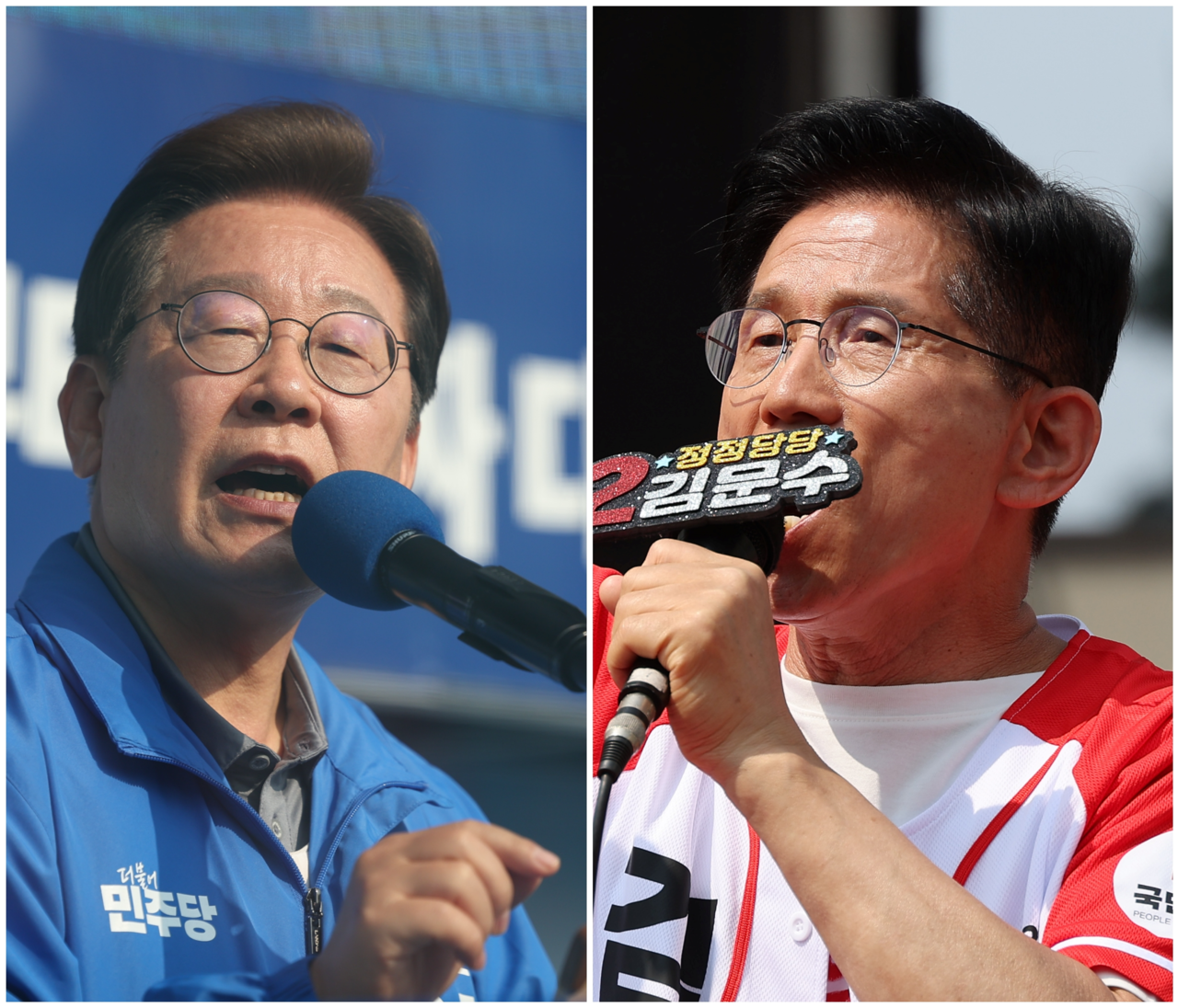 제21대 토토사이트 헐크 가입코드 선거를 이틀 앞둔 1일 더불어민주당 이재명 대선 후보(왼쪽), 국민의힘 김문수 대선 후보. [연합]