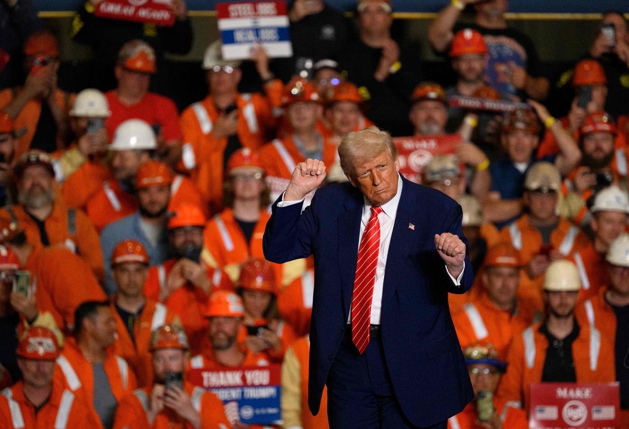 US President Donald Trump speaks during a rally at the US Steel-Irvin Works on May 30 in West Mifflin, Pennsylvania. (Getty Images via AFP)