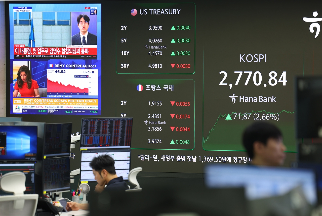 Hana Bank's dealing room in central Seoul on Wednesday (Yonhap)