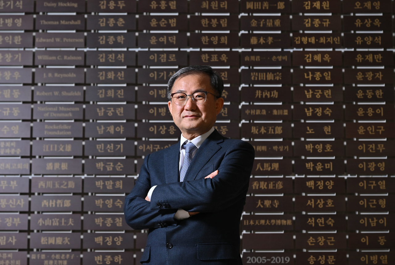Kim Jae-hong, the National Museum of Korea director general, poses for a photo ahead of an interview with The Korea Herald at the National Museum of Korea in Seoul on April 10. (Im Se-jun/The Korea Herald)