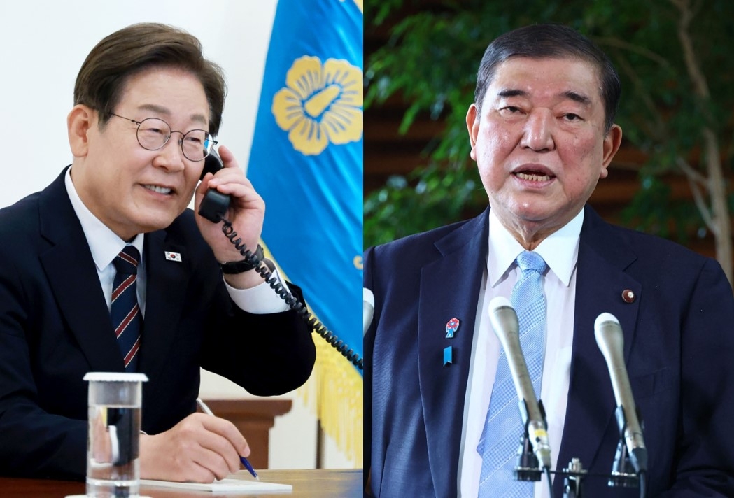 President Lee Jae-myung (left) and Japanese Prime Minister Shigeru Ishiba (Yonhap/AFP)