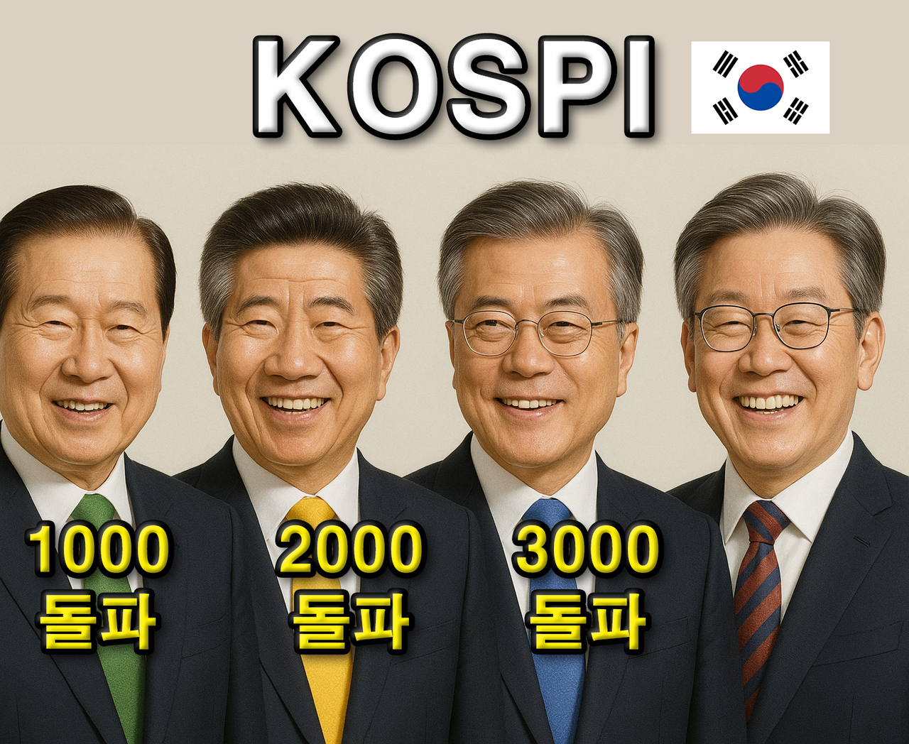 김대중(왼쪽부터) 전 대통령, 노무현 전 대통령, 문재인 전 대통령, 이재명 대통령. [챗GPT를 사용해 제작함, 신동윤 기자 정리]