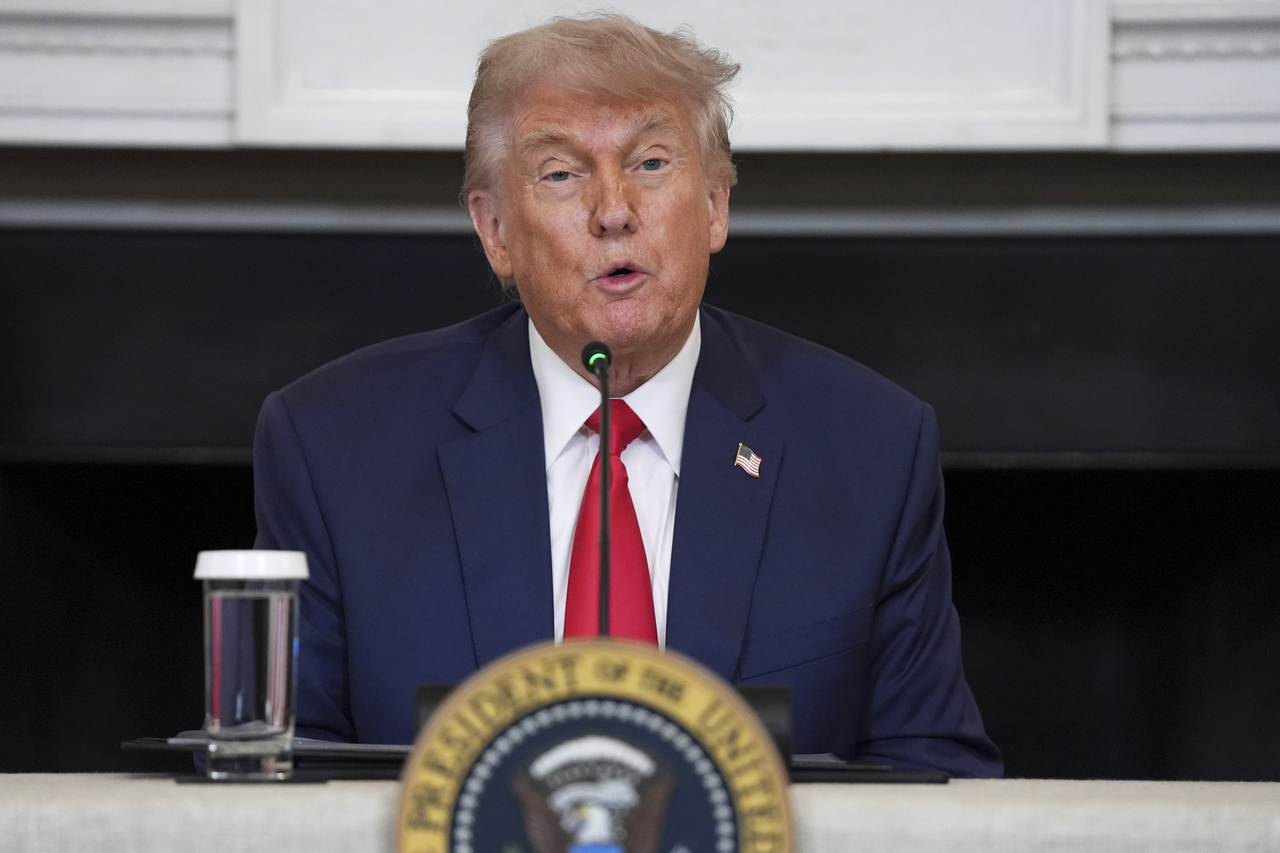 US president Donald Trump speaks at the White House in Washington on Monday. (AP-Yonhap)
