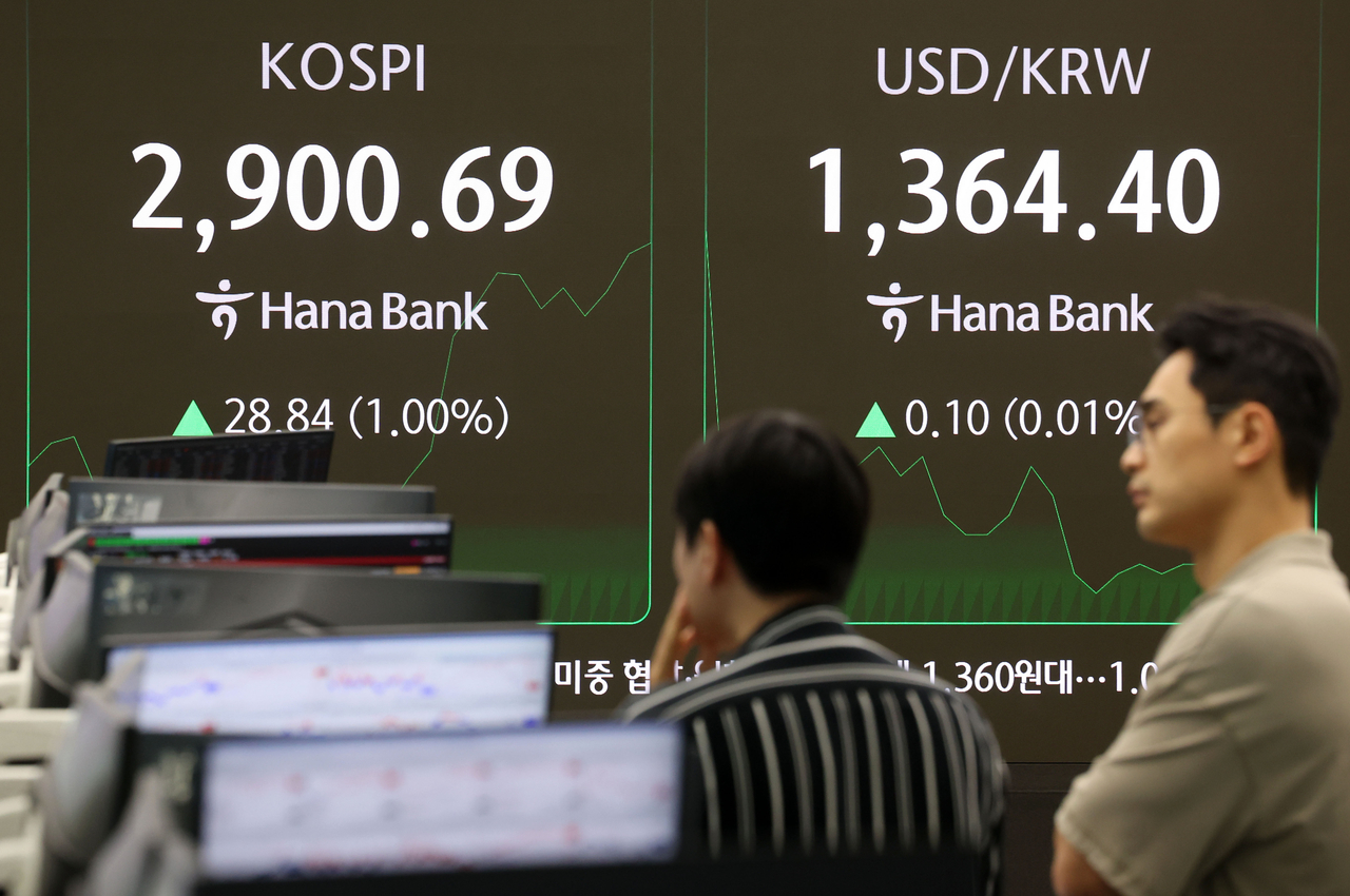 한글지원 해와 토토사이트가 전 거래일(2871.85)보다 15.47포인트(0.54%) 오른 2887.32에 개장한 11일 오전 서울 중구 하나은행 딜링룸 전광판에 지수가 표시되고 있다. [뉴시스]
