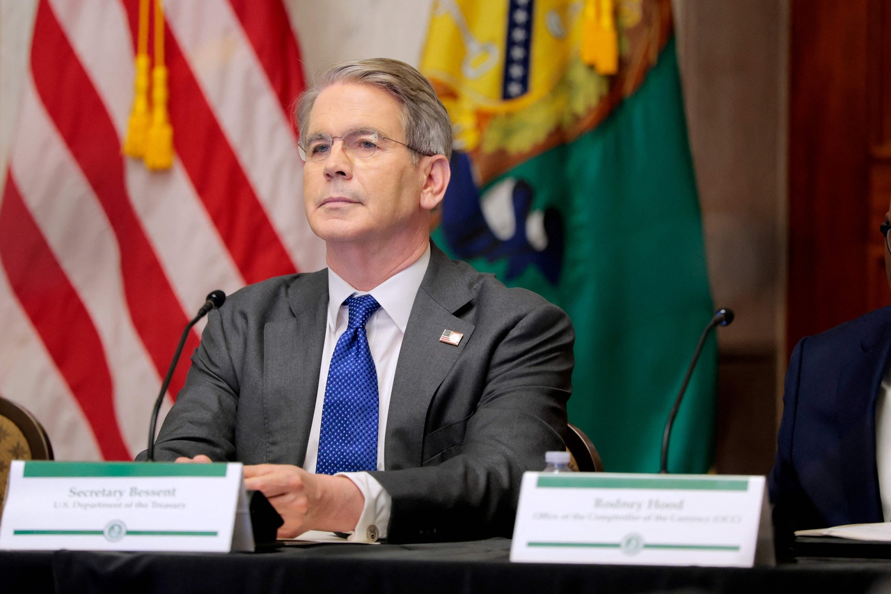 US Secretary of the Treasury Scott Bessent listens during a roundtable meeting at the US Treasury Department in Washington on May 29. AFP-Yonhap