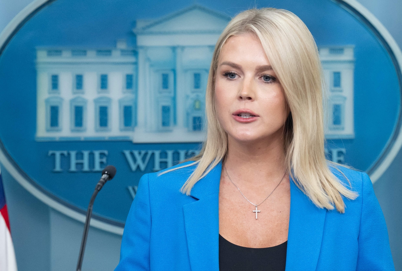 White House Press Secretary Karoline Leavitt speaks during a press briefing at the White House in Washington on Wednesday. (AFP-Yonhap)