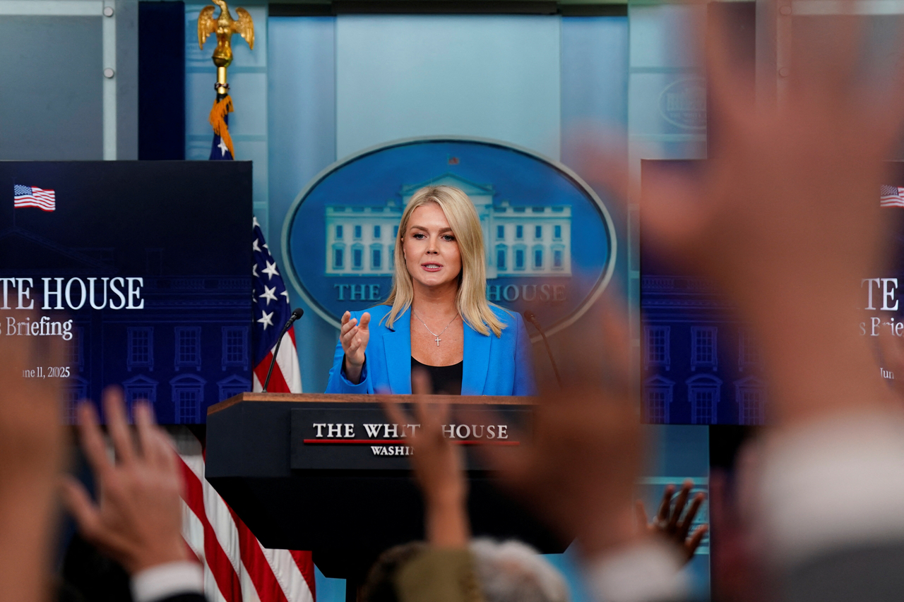 White House Press Secretary Karoline Leavitt holds a press briefing at the White House in Washington on Wednesday. (Reuters)