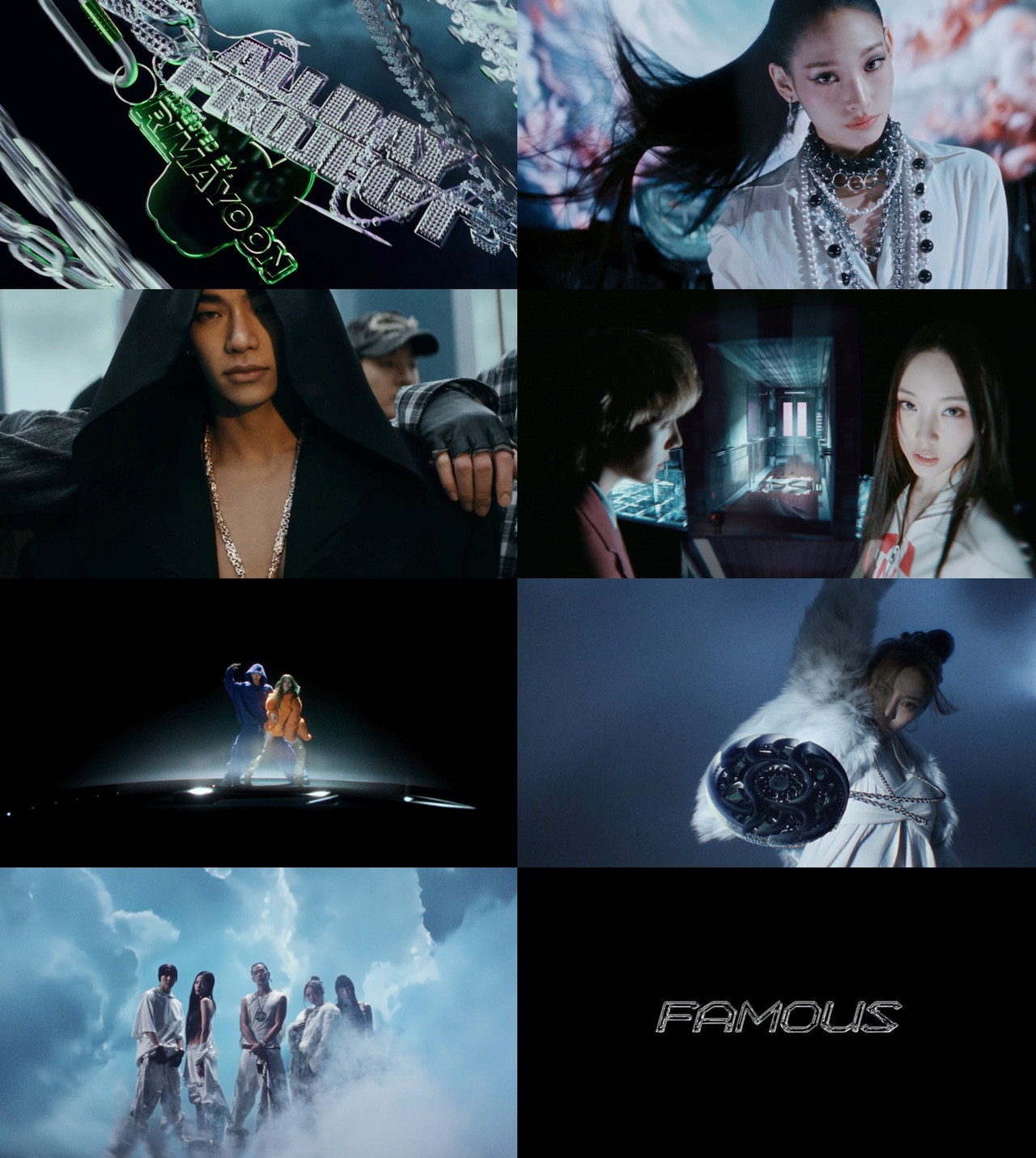 Captured images from Allday Project's music video for its pre-debut single "Famous" released on Monday (The Black Label)