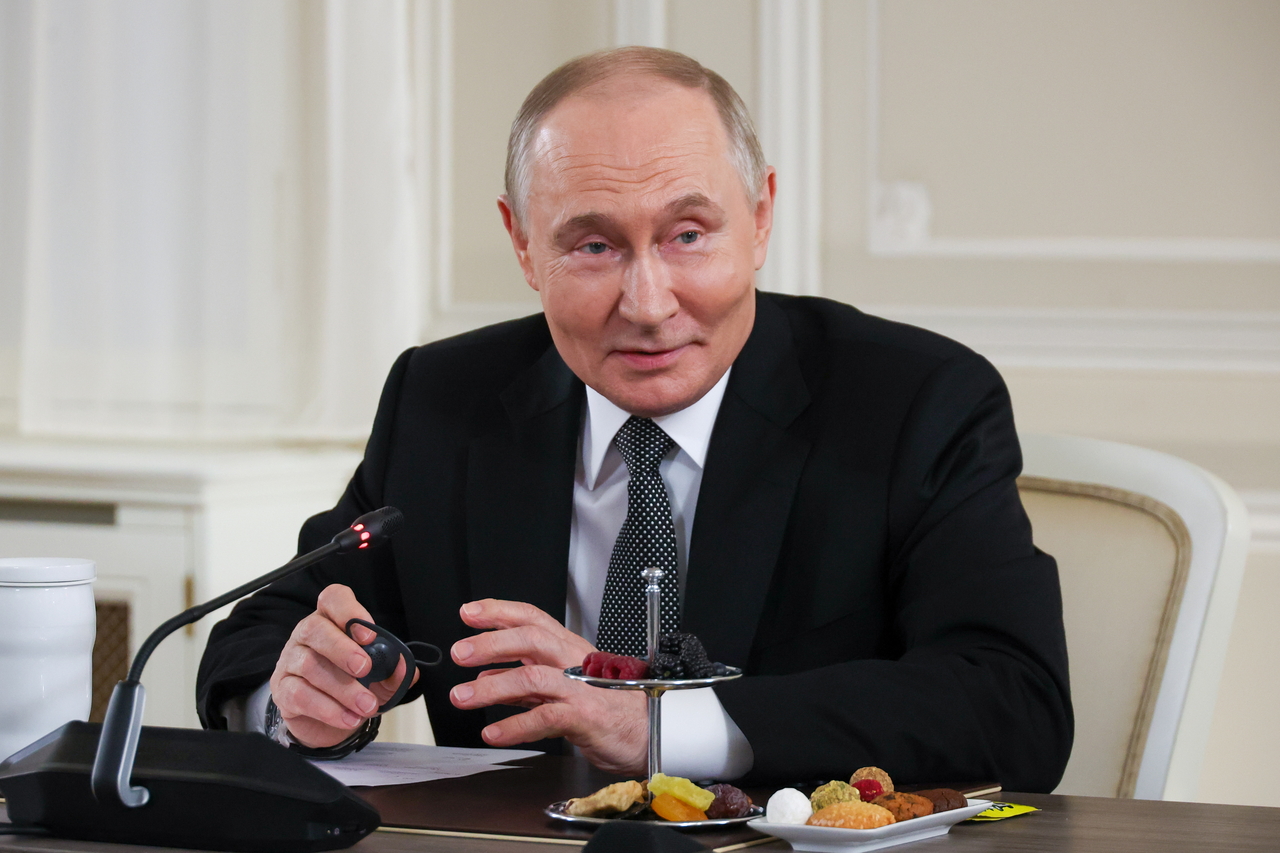 Russia's President Vladimir Putin speaks during a meetingis seen during a meeting in St. Petersburg, Russia, Wednesday. (Tass-Yonhap)