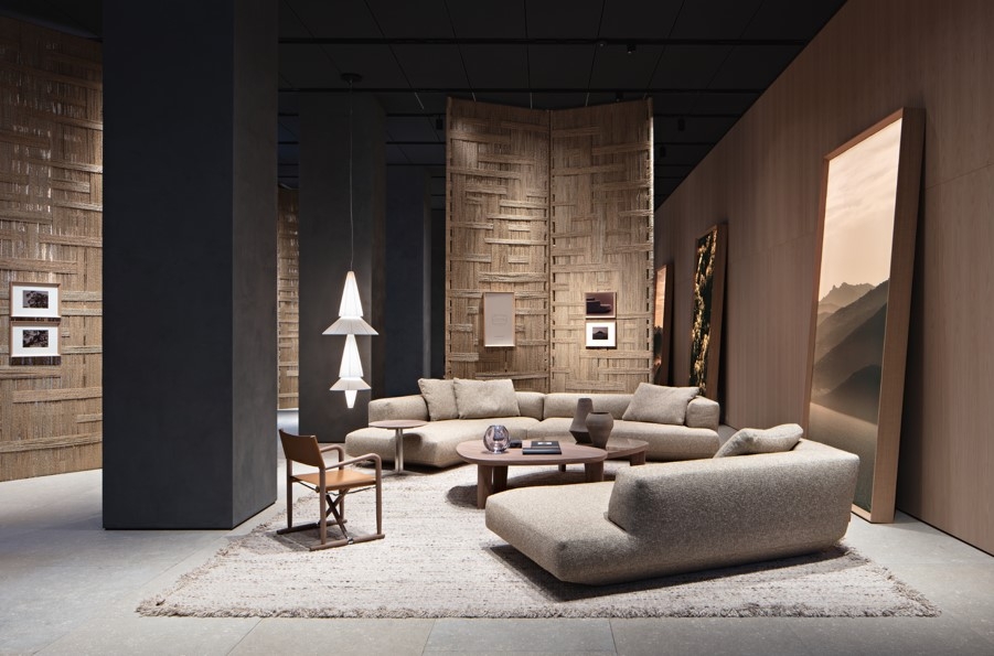 Installation view of Flexform's new designs at Milan Design Week 2025 (Provided by Infini)