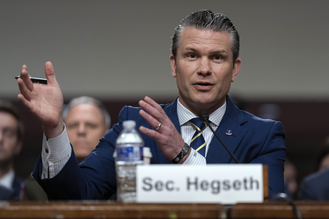 US Defense Secretary Pete Hegseth speaks during a Senate Armed Services Committee hearing on Capitol Hill in Washington.  (Reuters-Yonhap)
