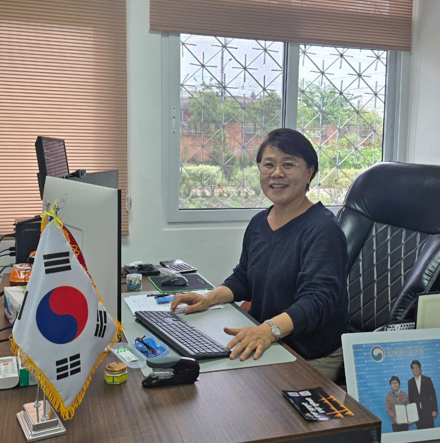 Jeong Mi-hye, director of the KOPIA Nepal Center, poses for a photo at the center’s office in Kathmandu. (Joint Press Corps)