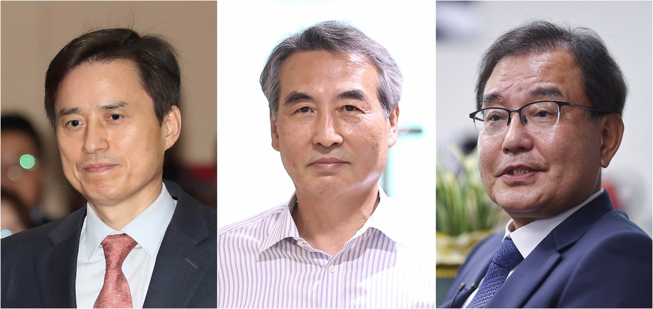 From left: Special prosecutor Cho Eun-suk, former acting chief of the Board of Audit and Inspection; special prosecutor Min Joong-ki, former chief prosecutor of the Seoul Central District Court; and special prosecutor Lee Myeong-hyeon, a former senior official at the Defense Ministry’s prosecutors’ office (Yonhap)