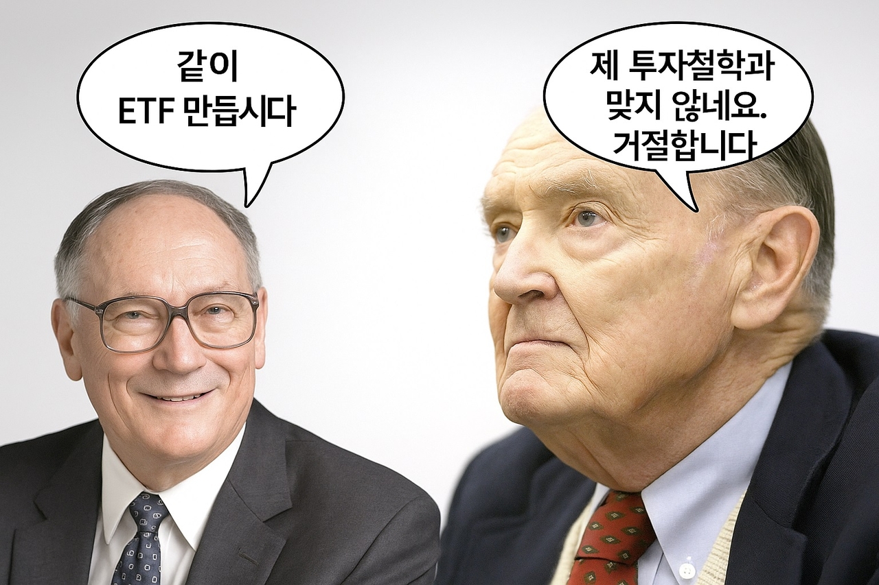 존 보글(오른쪽) 뱅가드 창립자와 네이트 모스트. [챗GPT로 가공한 이미지]