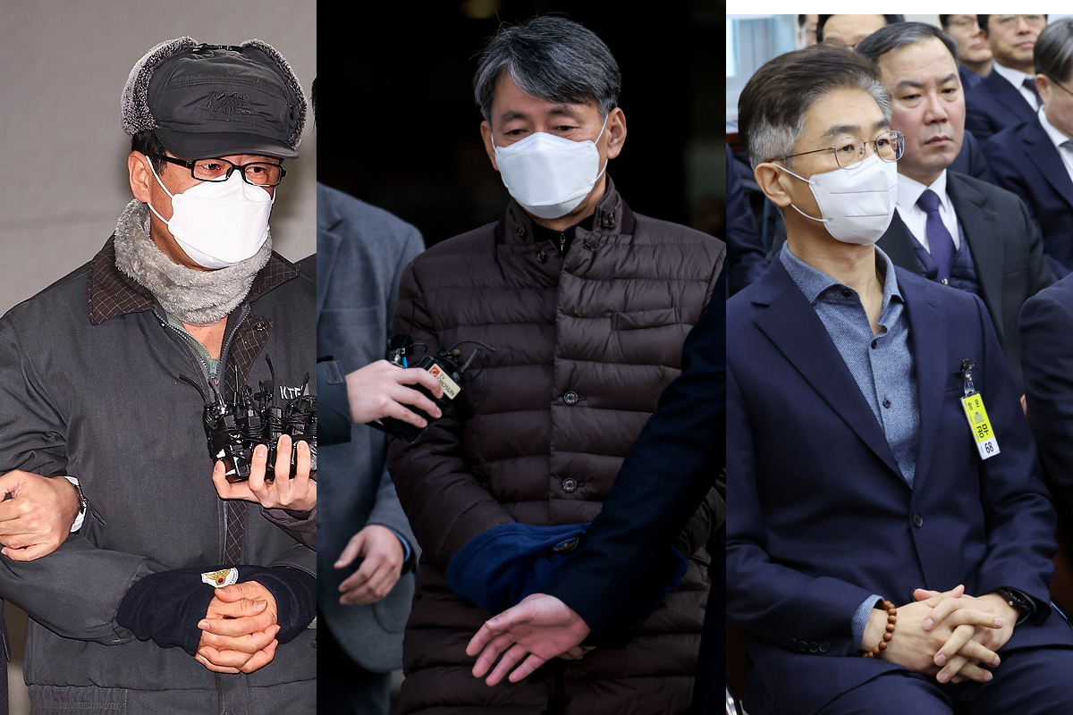 내란 중요임무 종사 혐의로 기소된 노상원(왼쪽부터) 전 정보사령관, 조지호 브랜드토토청장, 김봉식 전 서울브랜드토토청장. [연합, 뉴시스]