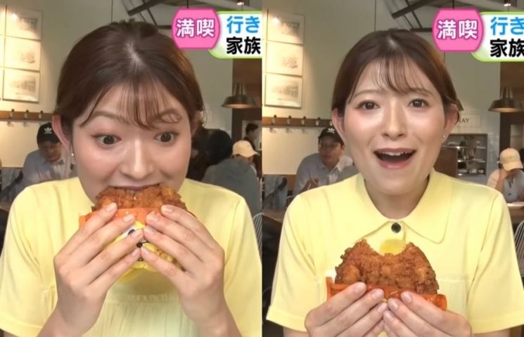 일본인 리포터가 성심당의 대표메뉴인 ‘튀김소보로’를 먹어보고 있다. [STV 토토사이트 로그인 뚫기]