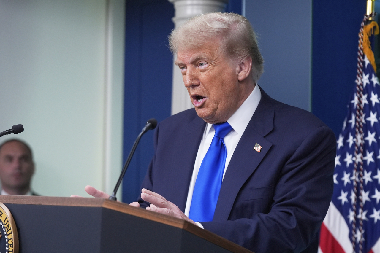 President Donald Trump speaks to the media in the briefing room of the White House in Washington on Friday.   AP-Yonhap