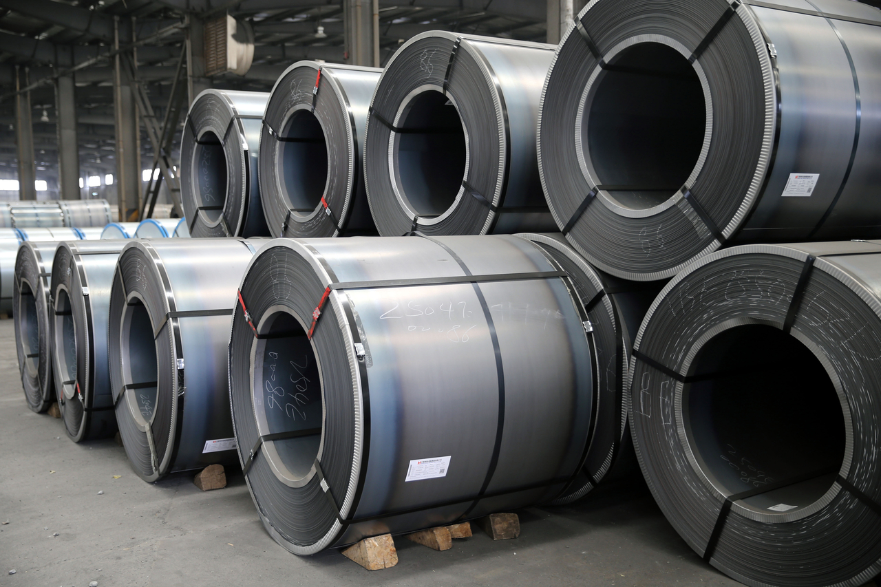 Steel materials gather in the warehouse of Lianyungang Port, waiting to be loaded onto ships in Lianyungang City, Jiangsu Province, China, on June 1. (Getty Images)