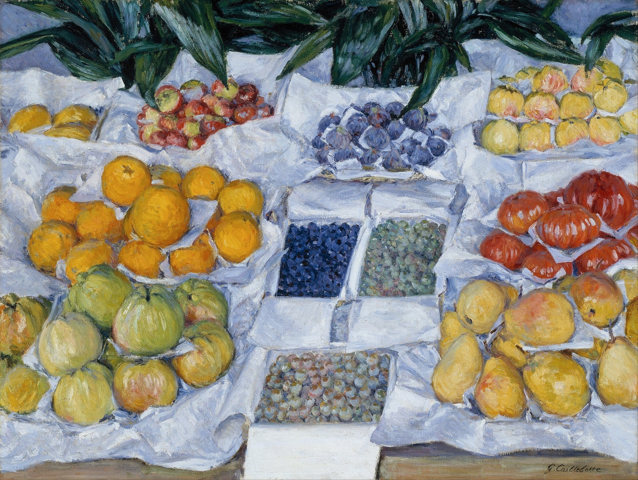 귀스타브 카유토토사이트 펫, 전시된 과일, 1881년경, 캔버스에 유채, 76.5x100.6cm, 보스톤 순수미술 박물관