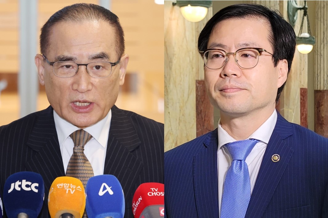 Director of the National Security Office Wi Sung-lac (left) and Trade Minister Yeo Han-koo. (Yonhap)