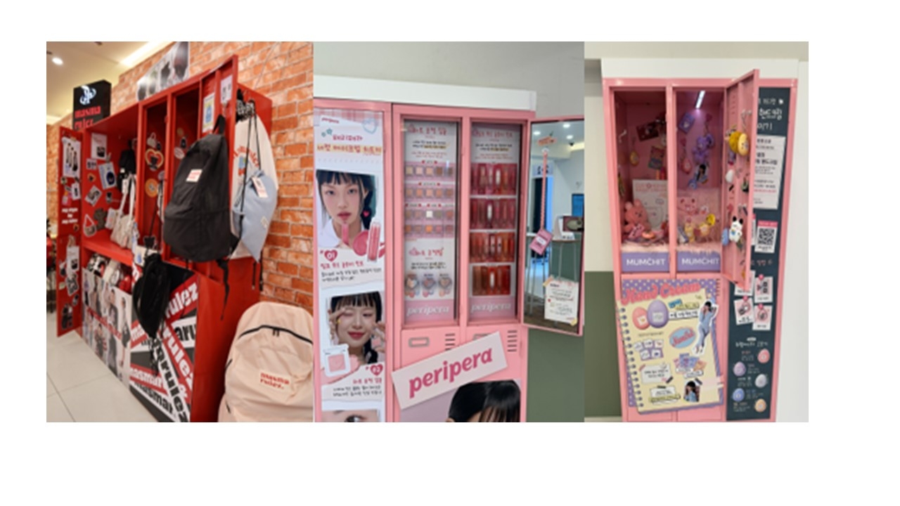 Life4cuts photo booth storefront in Hongdae, western Seoul, with bright signage and entry queue