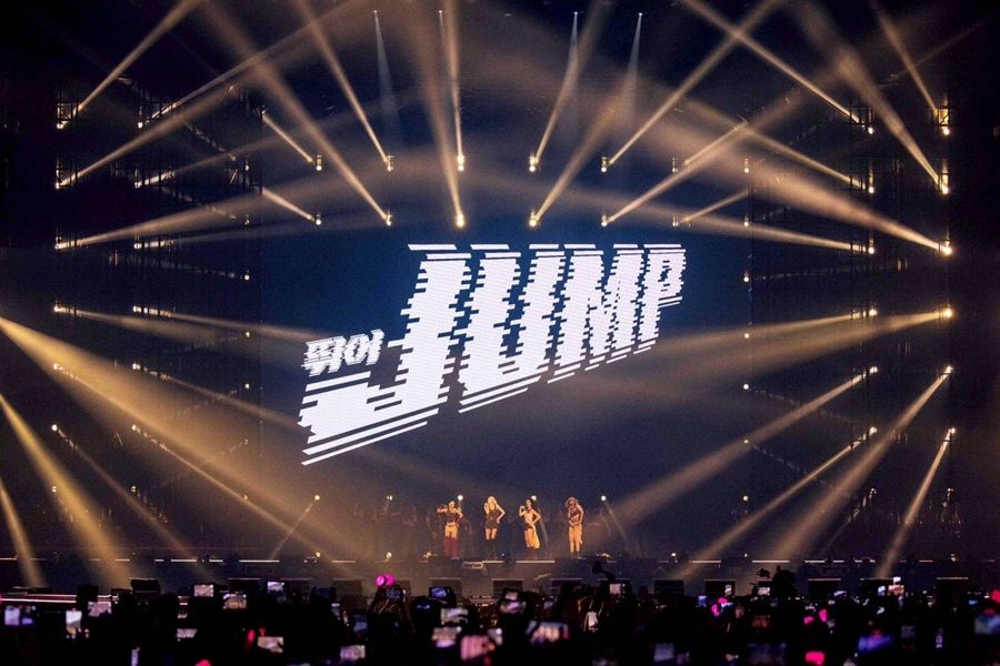 Blackpink performs its new song "Jump" in Goyang, Gyeonggi Province, Sunday. (YG Entertainment)