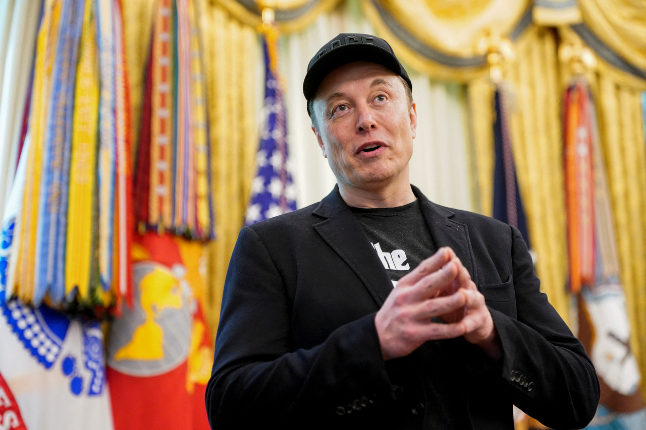 Elon Musk speaks during a press conference with US President Donald Trump (not pictured), at the White House in Washington, Friday. (Reuters-Yonhap)