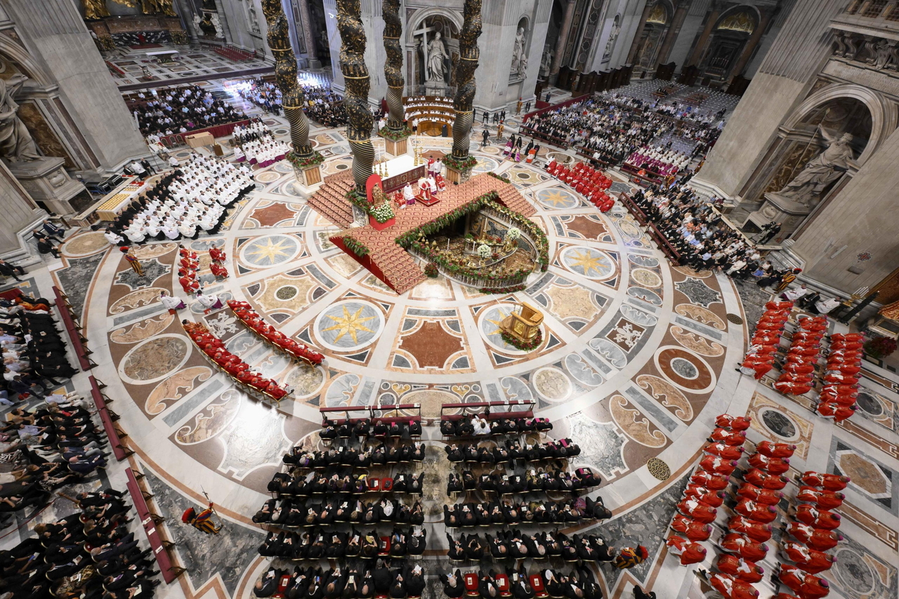 Pope Leo XIV (center0 presides a Holy Mass in St. Peter's Basilica, in Vatican City, Sunday.    (EPA-Yonhap)