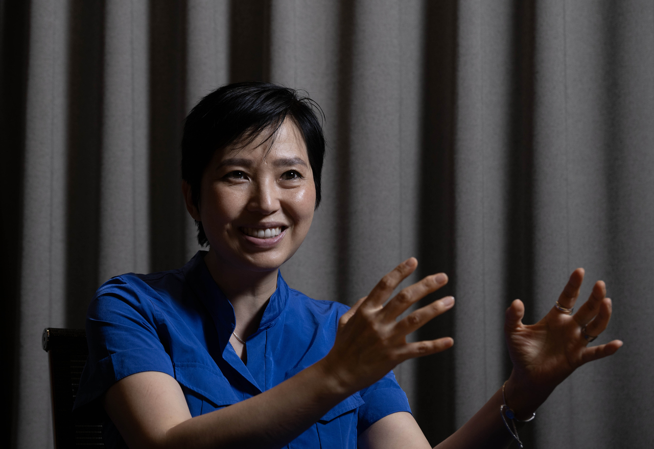 Christine Moon, president and co-founder of BlueSpace, speaks during an interview with The Korea Herald in Seoul on Thursday. (The Korea Herald/Im Se-jun)