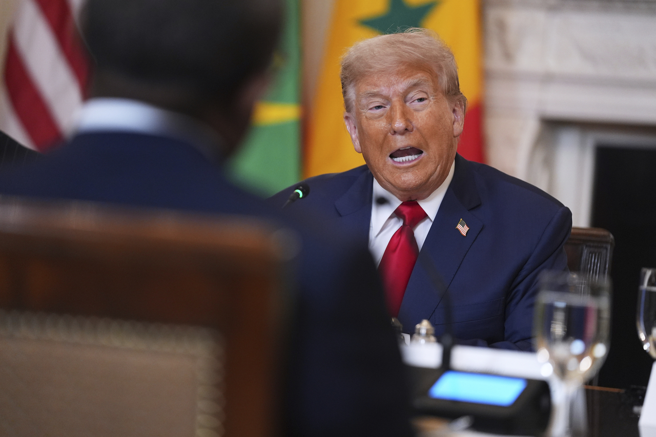 US President Donald Trump speaks during a lunch at the White House in Washington, Wednesday. (AP-Yonhap)