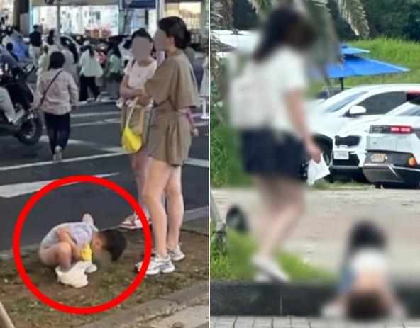 지난해 제주 도심 한복판 노상에서 중국인 호빵맨토토으로 추정되는 아이가 용변을 보고, 이를 그대로 놔둔 부모들의 모습. [온라인 커뮤니티]