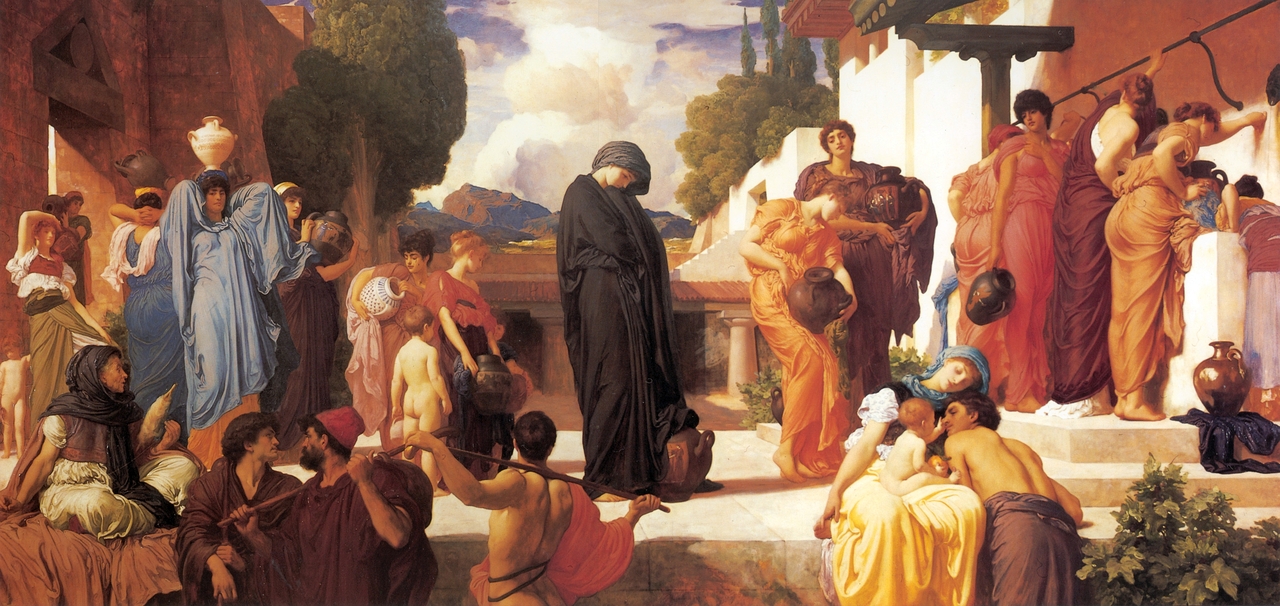 프레더릭 레이턴, 포로가 된 안드로마케, 1886~1888, 캔버스에 유채, 197x407cm, 맨체스터 미술관. 토토사이트 로퍼 먹튀 딘이 화폭 속 한가운데 선 안드로마케 모델을 했다고 한다.