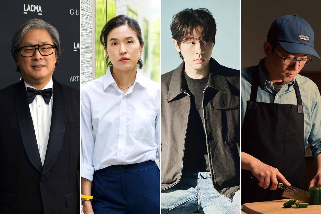 From left, filmmaker Park Chan-wook, author Bora Chung, actor Park Jeong-min, star chef Choi Kang-rok (Getty Images, Hyeyoung, Sem Company, Bookkl)