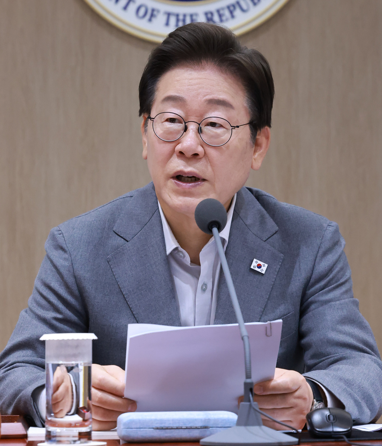 President Lee Jae Myung speaks during a Cabinet meeting held in Seoul on Tuesday. (Yonhap)