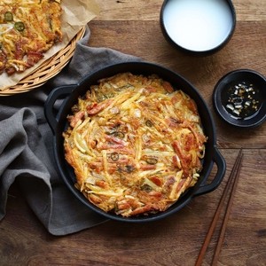 Kimchi, ham, and potato pancakes