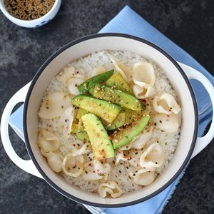 Zucchini and scallop pot rice