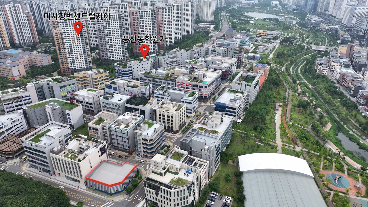 경기도 하남시 풍산동 ‘신태일 토토사이트강변센트럴자이’ 아파트와 풍산동 학원가의 모습. 안경찬 PD