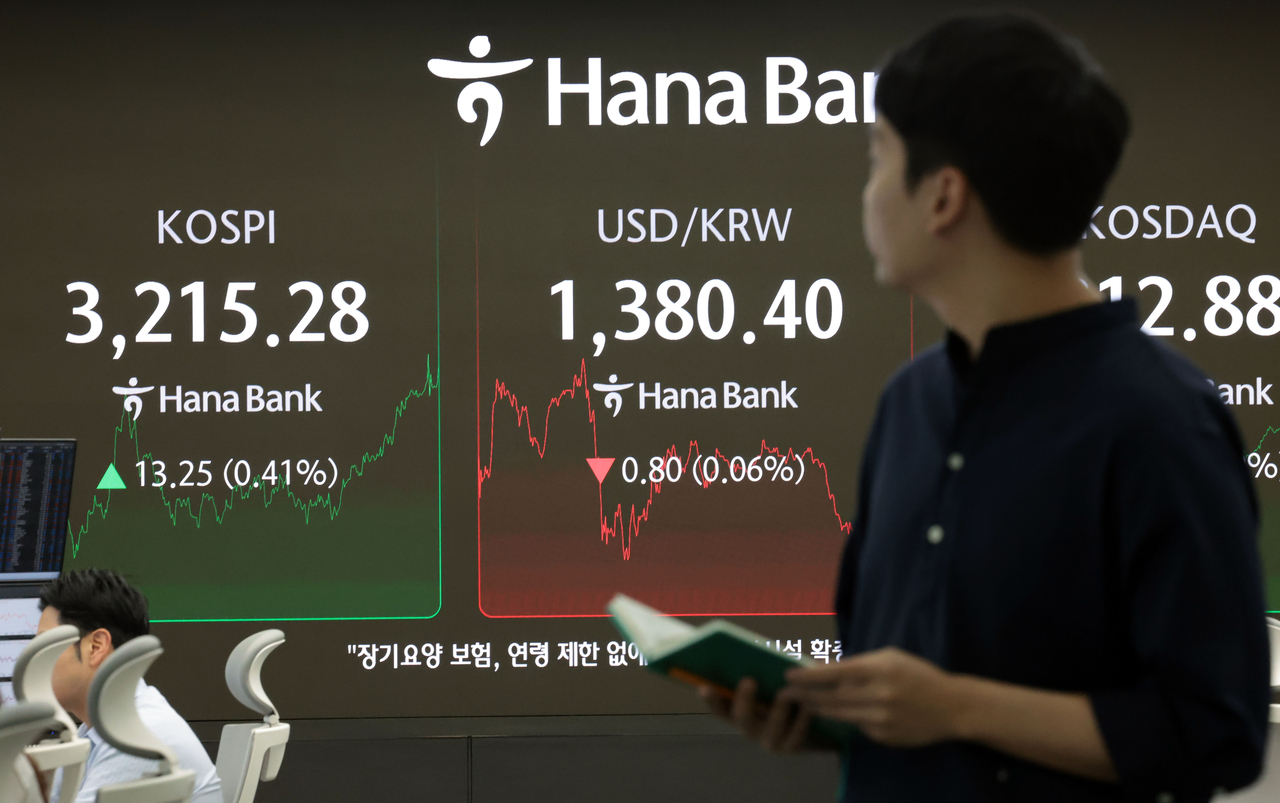 15일 서울 중구 하나은행 딜링룸 현황판에 코스피 지수 등이 표시되고 있다. [연합]