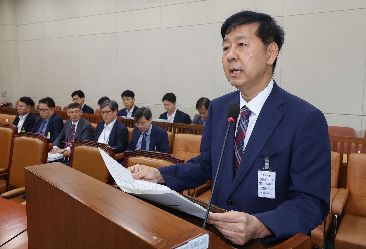 구윤철 기획재정부 장관 후보자가 17일 서울 여의도 국회 기획재정위원회에서 열린 인사청문회에서 발언하고 있다. [연합]