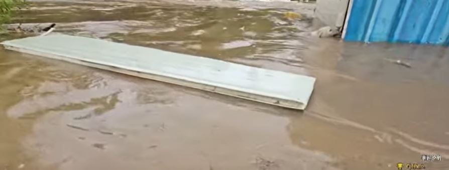 This screen capture of a YouTube video posted on Friday shows a dog tied to a makeshift building in a rural part of Asan, South Chungcheong Province, amid a flood caused by recent torrential rain. (YouTube)