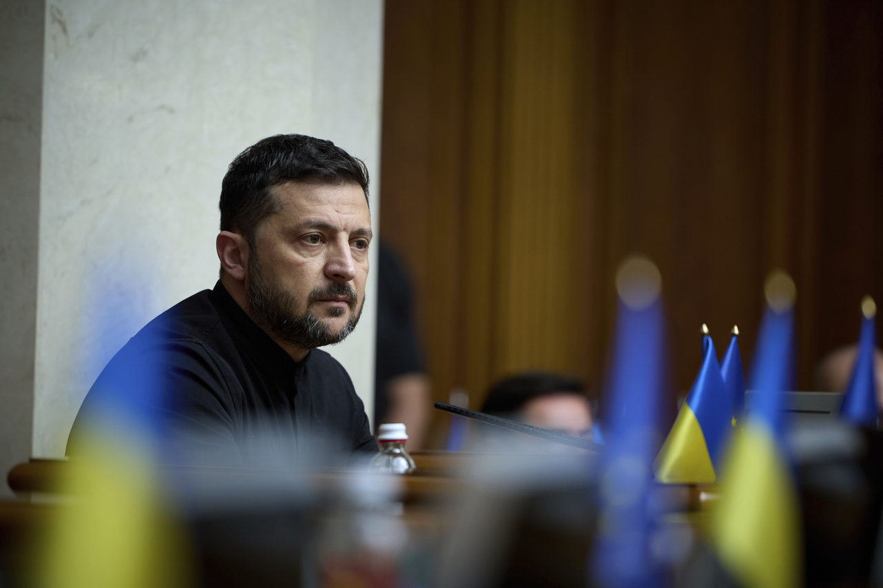 President of Ukraine Volodymyr Zelenskyy attends the parliament session in Kyiv, Ukraine Thursday.   AP-Yonhap