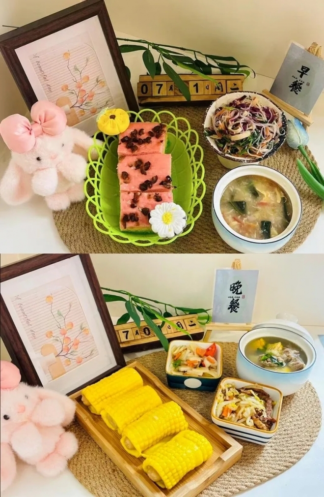 납중독 쪽티비 스포츠토토이 원아 모집을 위해 온라인에 공개한 급식 이미지. [중국 매체 지무뉴스]