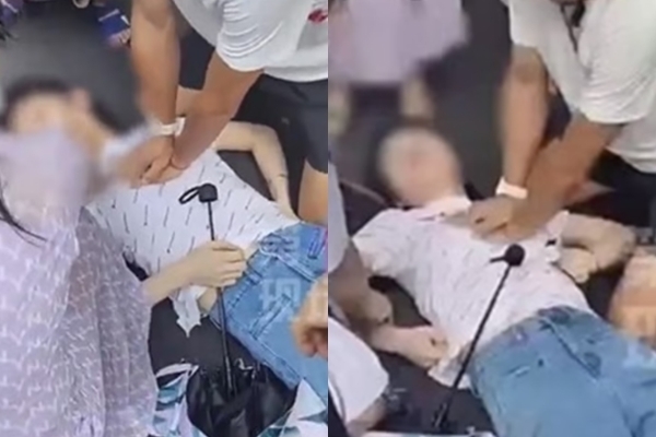 중국의 한 의과대학 토토사이트 경찰 조회가 길거리에서 쓰러진 여성에게 심폐소생술(CPR)을 시행하고 있다 [웨이보]