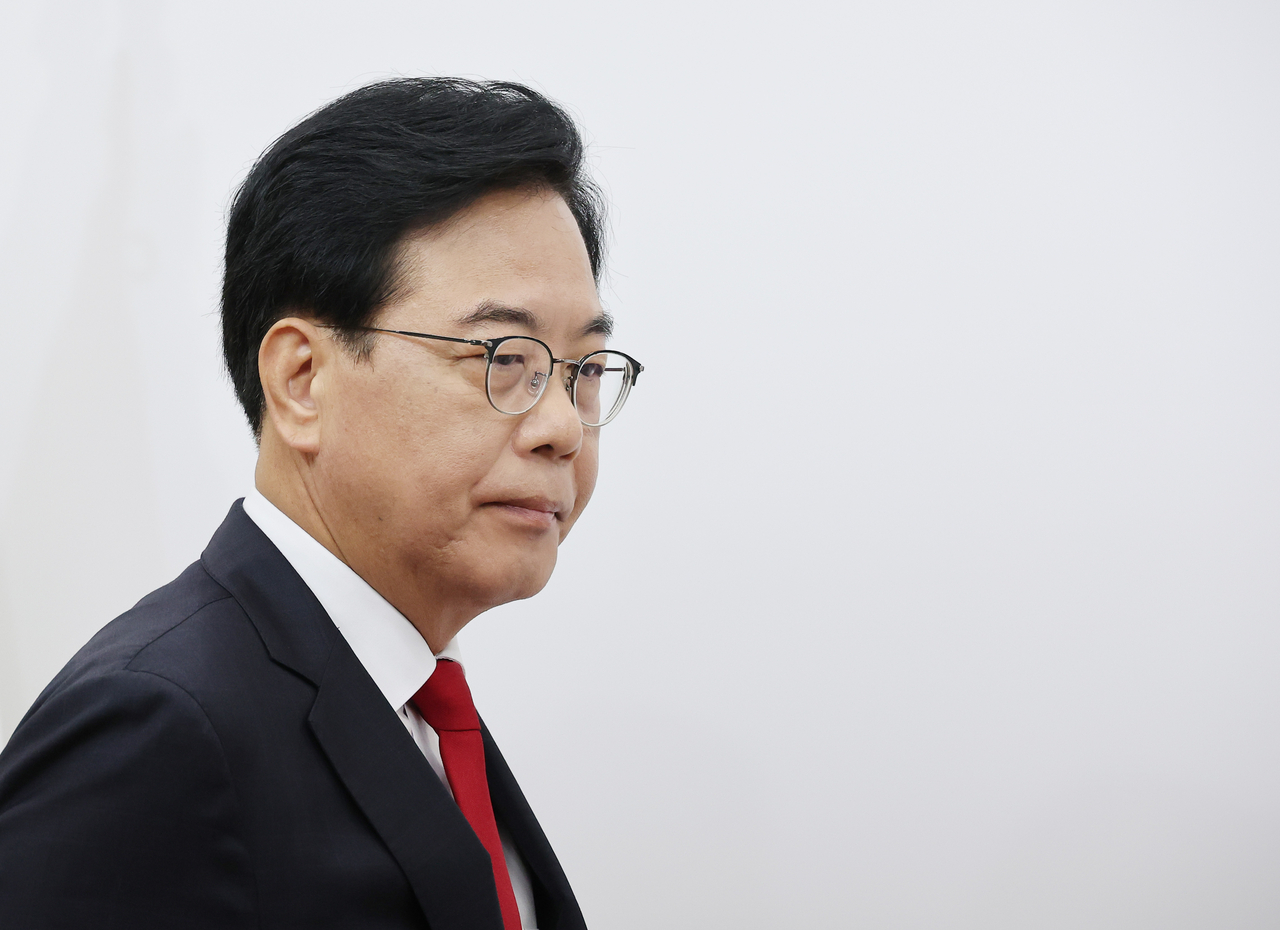 송언석 국민의힘 비상대책위원장 겸 원내대표가 21일 국회에서 열린 비상대책위원회의에 참석하고 있다. [연합]