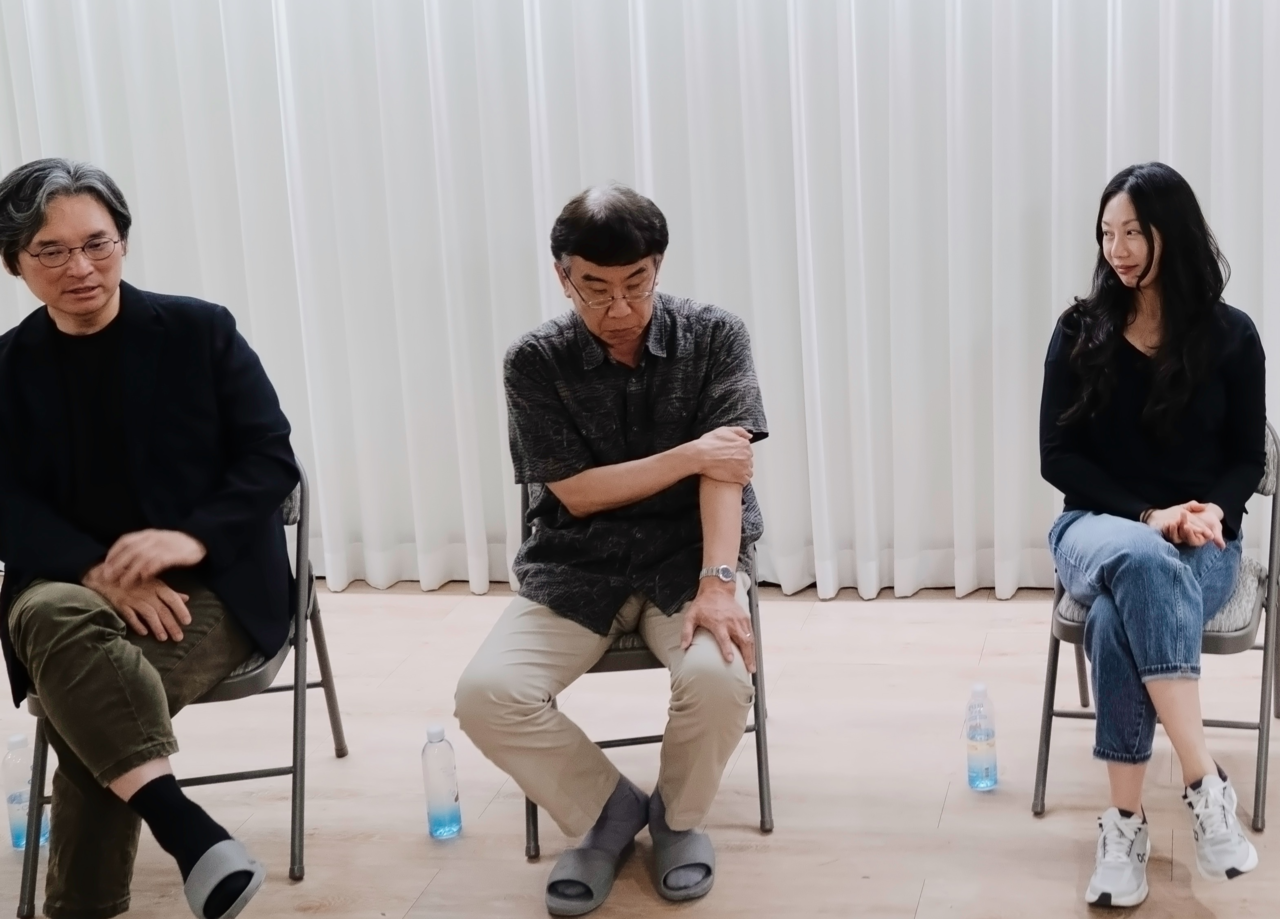 From left: Composer Ryu Jeajoon, lyricist Bong Joon-soo and director Chang Semun talk about "A Story of Man and Wife" during an interview in Gangnam-gu, Seoul, on June 27. (OPUS)
