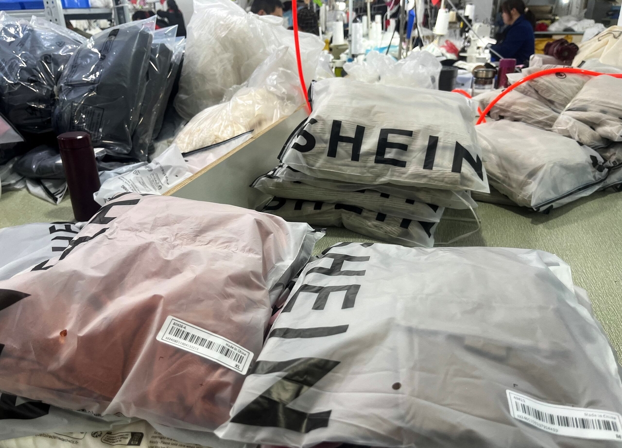 Shein apparel is prepared for shipment at a manufacturing site in Guangdong Province, China, last month. (Reuters-Yonhap)