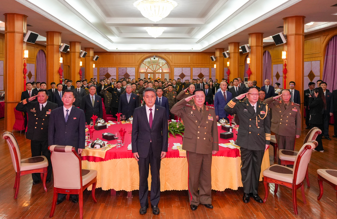 The Chinese Embassy in Pyongyang hosts a reception marking the 98th anniversary of the founding of the People’s Liberation Army on Tuesday, attended by North Korean officials. (Chinese Embassy in Pyongyang)