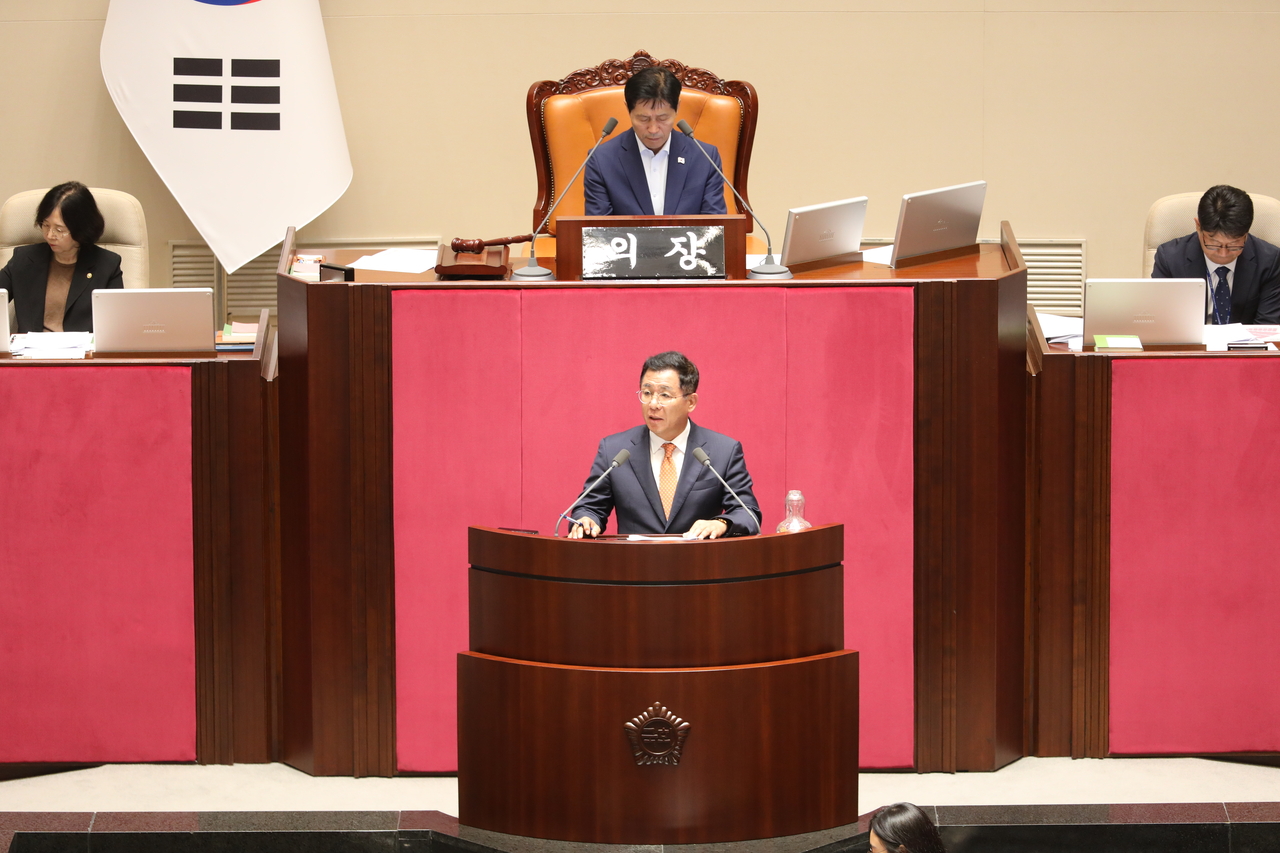 이상휘 의원이  5분 자유발언 을 하고 있다[의원실 제공]