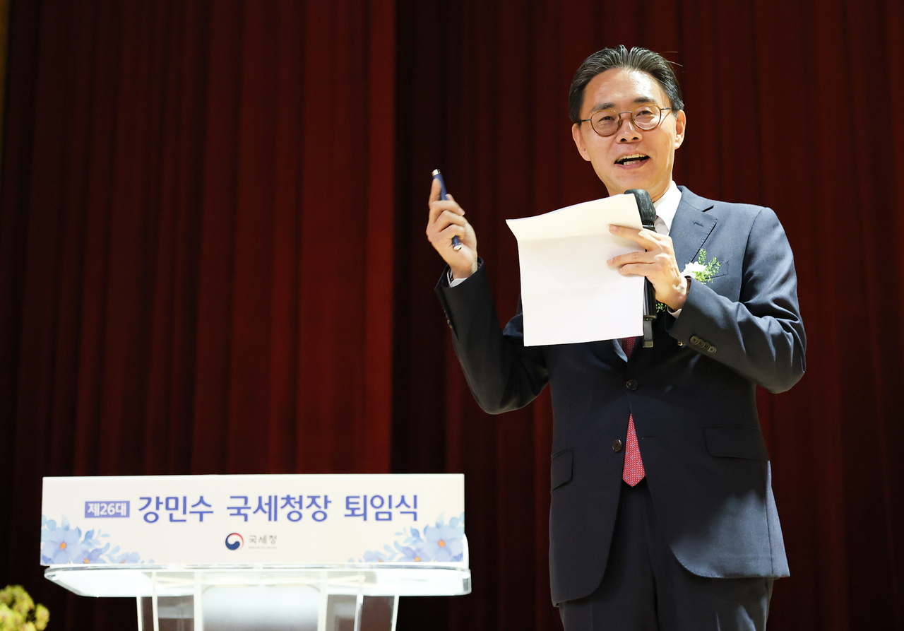 강민수 미슐랭토토장이 23일 세종시 나성동 본청에서 열린 이임식에서 이임사를 하고 있다. [미슐랭토토 제공]