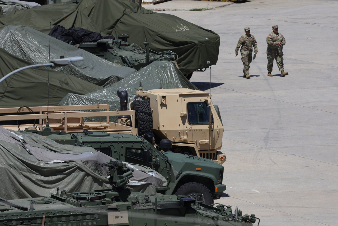 Military vehicles are parked at the US military base in Dongducheon, Gyeonggi Province , in this photo taken on July 10. Yonhap